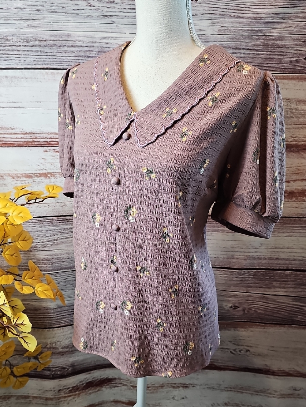 NEW SHEIN CURVE MODELYN SHORT PUFF SLEEVE FLORAL PULLOVER BLOUSE